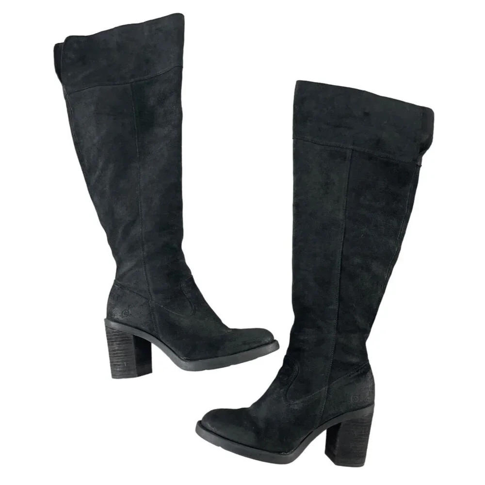 Born Womens Kathleen Over the Knee Suede Distressed Leather Boots Size 9.5M $245